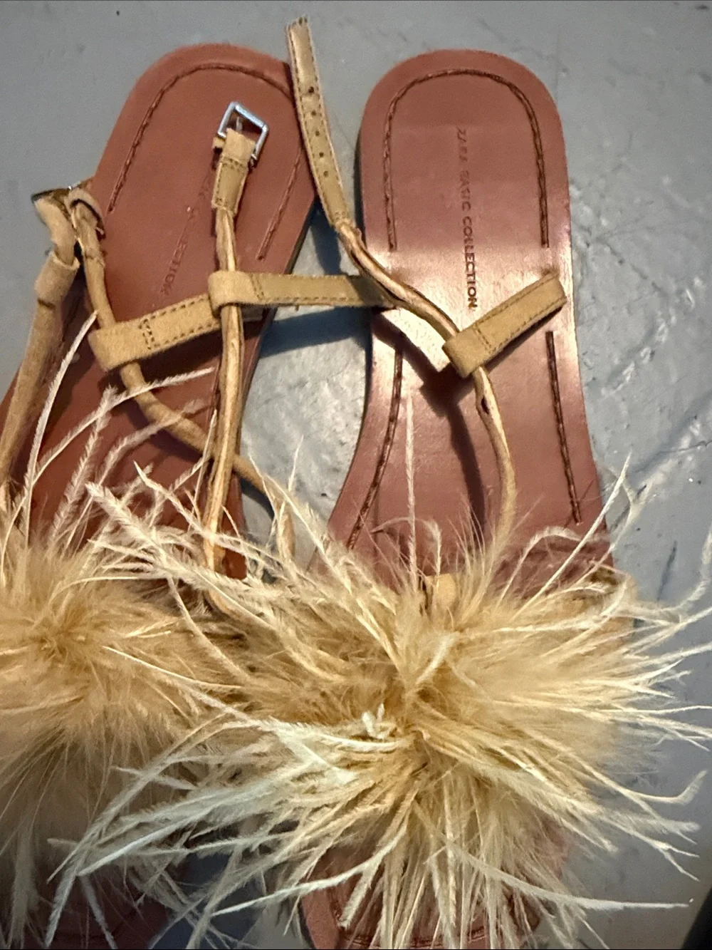 Zara Feather Pom-Pom Tan Sandals - Picture 4 of 9